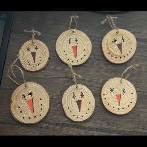 (6) Wooden Snowman Ornaments